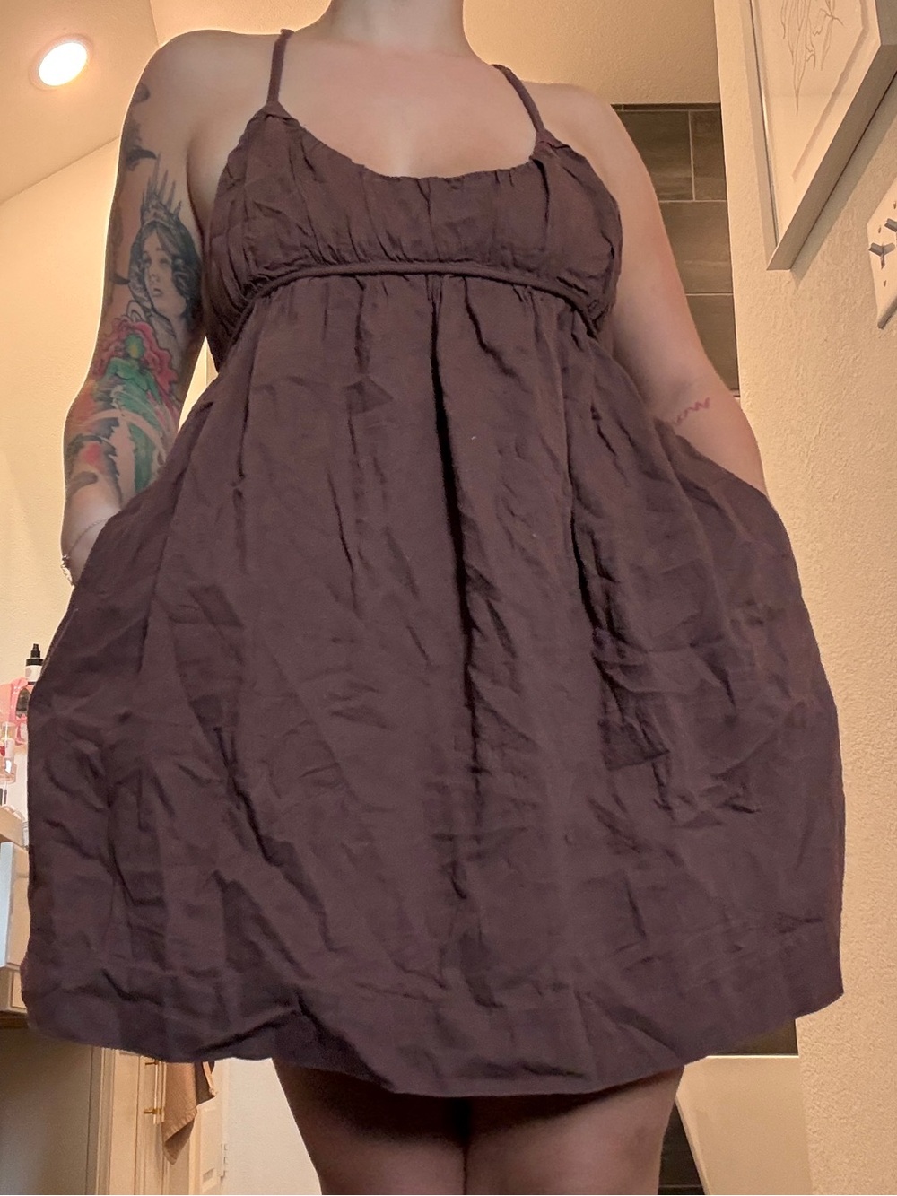 brown cotton/linen free people dress